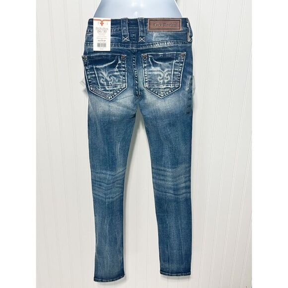 Rock Revival Muna Mid Rise Skinny‎ Jeans Blue Distressed Size 24 Length 32 - Picture 6 of 16